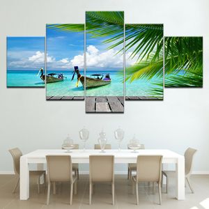 5 Stück Leinwanddrucke Strandblaue Palmen Malerei Wandkunst Anime Home Decor Panels Poster Modulare Bilder für Wohnzimmer