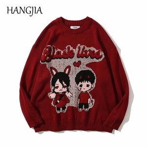 Funny Black Lived Couples Printed Pullover Knitwear Men Oversized Japanese Anime Cartoon Knitted Sweater Women Tops 220815