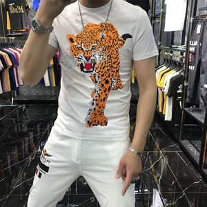 Męskie koszulki letni trend osobowości ciężki Tiger Tiger Slim Fit O-Neck Krótka koszulka Męska marka pół rękawów
