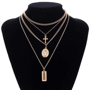 Katholische Göttin Choker Halskette Mehrschicht Christian Neckalce Collier für Frauen Schmuck Kreuz Jungfrau Maria Anhänger Kette Halsketten219x