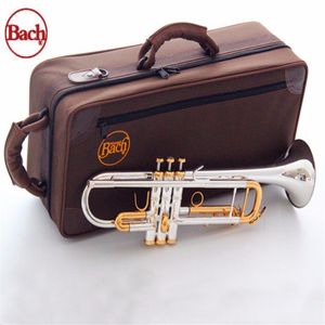 Yeni Profesyonel Trompetler toptan satış-Yeni Bach LT180S BB Trompet Aletleri Yüzey Altın Gümüş Kaplama Pirinç Bb Trompeta Profesyonel Müzik Aleti332K