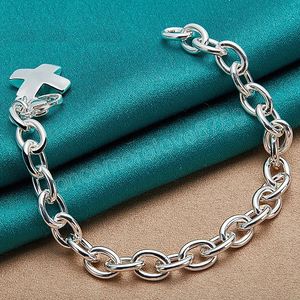 Bracciale con pendente a croce in argento sterling 925 massiccio per donna, uomo, fascino, matrimonio, festa di fidanzamento, gioielli di moda