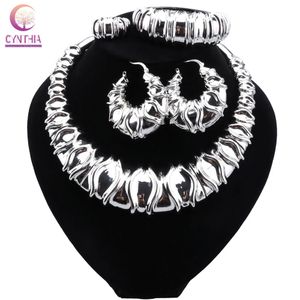 Newest Italian Silver Plated Jewelry Set Dubai High Quality Ladies Necklace Earrings Bracelet Banquet Wedding Jewelry