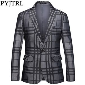 pyjtrl autumn suitジャケットメンズファッション格子縞のスリムカジュアルブレザー衣類ブレザーホンブレコスチューム201104
