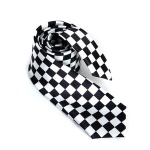 Polyester Yarn Necktie Neck Tie With Black White Plaid Checkered For Mens