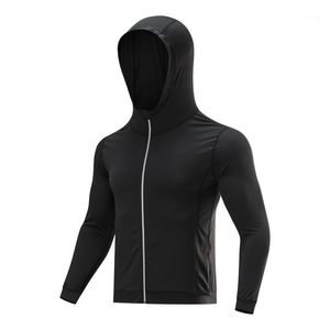 ركض السترات الجري AYJK7 ZIPPER MEN WINTER ANDURN HODIES Sport Shirt HAT Fitness Gym Straining Top Sportswear