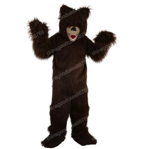 Performance Longhaired Brown Bear Mascot Costume Halloween Christmas Fancy Party Dress Carcher Character Outfit Suit Carnival Unisex Adults Outfit