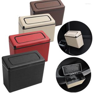 Interior Accessories Leather Hanging Car Trash Garbage Can Flip Lid Dustbin Organizer Box Auto Stowing Tidying Waste Container