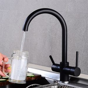 Black bending Drinking Water Purification Tap Kitchen sink mixer 360 Degree Rotation with Filtered Water Kitchen Faucet T200424