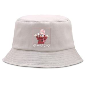 Berets Zero Two Funny Anime Bucket Fishing Cap Japanese Cotton Casual Bob Man Summer Unisex Harajuku Fedoras Street Hip Hop Ladies HatBerets