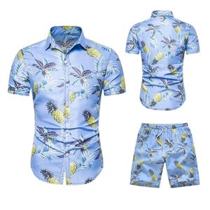 Летняя мода Hawaii Рубашки для печати цветочные печати мужчины набор мужской рубашки с коротким рукава