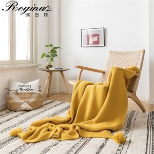 Regina Modern Brignt Y Knit varm mysig gul blå grön rosa tassel heminredning skönhet kontor bärbart kast filt 220524