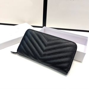 Modischer Kartenhalter, Kartenhalter, Designer-Geldbörse, lang, 19 cm, V-förmig, Kaviar-Leder, Reißverschluss, Damen-Klassiker-Clutch, Schwarz, multifunktionale Geldbörse, Damen-Taschen-Geldbörsen