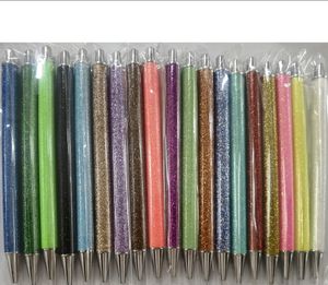 Glitters rostfritt stål penna klicka på silver bröllop gåva diy epoxi hart glitter non clip metal pennor glittrande tomt glitter kulspetspennor