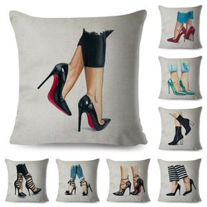 Kissen/Dekokissen Cartoon Lady High Heel Schuhe Druck Kissenbezug Dekorativer modischer Kissenbezug für Autosofa Zuhause Polyesterhülle 45