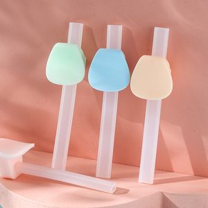 Reusable Silicone Children Spoon Drinking Water Straw Sucker With Buckle Baby Infant Feeding Straw Dishes Supplies