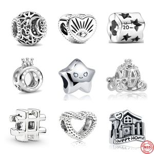 925 Sterling Silver Ciondola Charm Moon house star bead Bead Fit Pandora Charms Bracciale Accessori gioielli fai da te