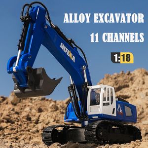 Huina 1 16 RC Exkavatör Aracı Elektrikli Büyük Model Alaşım Kanca Makinesi 11 Kanal Mühendislik Oyuncak Boy Hediye 220719