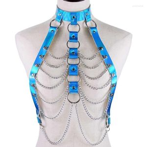 Gürtel Decopunk Damen Sexy Laser Leder Harness BH Metallkette gebunden Unterwäsche Ladys Punk Boobs Hosenträger SM DecorateBelts Emel22