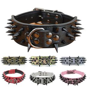 Dog Collar For Large Dogs PU Leather Big Dog Collar With Black Spikes Studded For Large Dog Pitbull Mastiff Rottweiler 201030