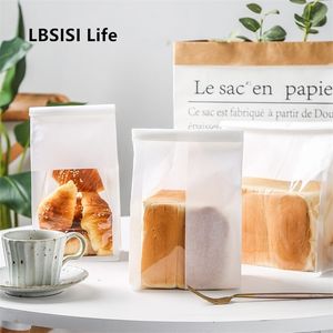 LBSISI Life 50pcs Thick Baking Toast Self Sealing Toast Packaging Bag Curling Wire Sealing Bread Transparent Window Cotton Paper 201015