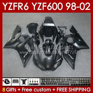 Body Kit For YAMAHA YZF R6 R 6 98-02 YZFR6 98 99 00 01 02 Bodywork 145No.92 YZF 600 CC YZF-600 Frame YZF-R6 YZF600 600CC 1998 1999 2000 2001 2002 ABS Fairings matte black blk