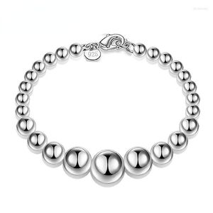 Beaded Strands 925 Sterling Silver 8mm/10mm Hollow Circle Ball Beads 20cm Bracelet Woman Charm Fashion Jewelry Lars22