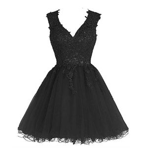 Homecoming Dresses Tulle V-Neck Spaghetti Straps Lace Short Graudation Cocktail Prom Party Gown A04