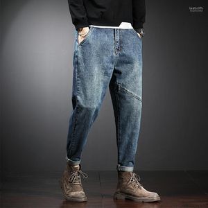 Мужские джинсы лето свободно мод простой цвет прямой брюки до лодыжки.
