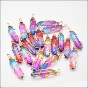 Arts And Crafts Gold Wire Glass Crystal Colorf Charms Hexagonal Healing Reiki Point Pendants For Jewelry Makin Sports2010 Dh3Ka