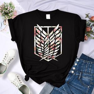 T-shirt de camiseta feminina ataque de anime no titan asas de liberdade impressa camisetas femininas simplicidade o-gola camiseta superdimension tops tops camiseta feminina