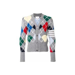 Męskie swetry Korea moda marka mody v Sweter Sweter Diamond wzór blokowy kolor luksusowy dzianinowy guziki pary płaszcz parowy