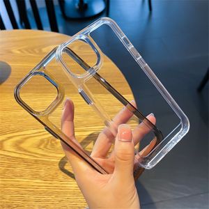 Transparent TPU-elektropläteringsknappsamtal Telefonfodral Anti-Fall stötsäkert skydd Fodral 1,5 mm för iPhone 11 12 13 14 15 Pro Max Back Cover för Samsung S23 S22-serien