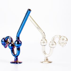 Y251 Suporte para cachimbo com cerca de 6,3 polegadas de altura, tigela de caveira, cor especial brilhante, estilo cobra, tigelas duplas, estilo com base de vidro, plataforma de petróleo, tubos de vidro