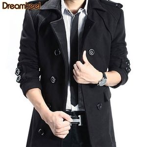 Мужские зимние куртки толстые длинные двойные грудные плащные пальто шерстяная шерсть теплый воротничок шерстяная смесь сплошной цвет мужчины Parka R LJ201110
