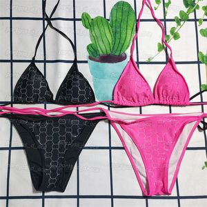 Litery z kryształkami zestaw bikini damskie dziewczęce seksowne stroje kąpielowe z rozcięciem trójkąt biustonosz plażowy figi z krawatem letnie wakacje strój kąpielowy