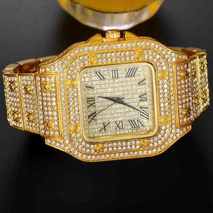 2022 Lyxvarumärke Iced Out Watch Quartz Gold Hip Hop Wrist Watch med Micropave CZ Stainls Steel Wristband