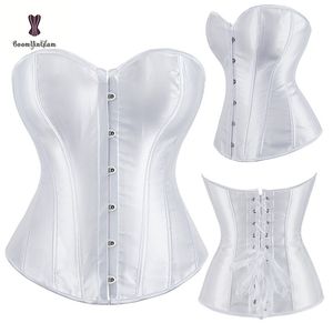 Tessuto in raso Body Shapewear Overbust Corsetto Dimagrante Vita Shaper Allacciatura Nastro Corsetto donna Bustier con perizoma 818 # 220812