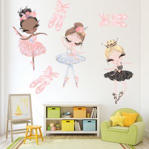 Adesivos de parede de menina de balé de dança fofa para crianças quartos garotas quarto quarto fada princesa berçário papel de parede decoração de quarto de bebê