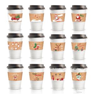 Drinkware Handle 24pcs Christmas Coffee Milk Tea Holiday Insulated Cup Sleeves Disposable Corrugated Kraft Cups Sleeves Inventory Wholesale