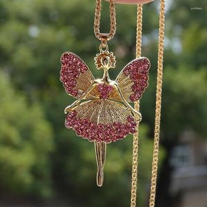 Pendant Necklaces Fashion Ladies Jewelry Angel Necklace Sweater Chain Shiny Crystal Doll Romantic Party NecklacePendant Godl22