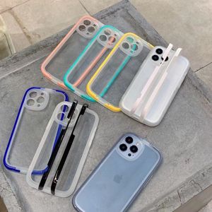 neue unsichtbare Kickstand-Rahmenunterstützung transparente Handyhüllen für iPhone 13 12 11 Pro X XS XR MAX schützende Bonbonfarbe stoßfeste versteckte Halterung Cover Case