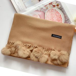 200 70cm Women Solid Color Soft Hairball Scarf Oversize Cashmere Ladies Shawl Wrap Winter Pashmina Female Hijab Headband Muffler