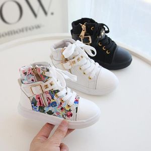 Athletic Outdoor Children Shoes For Girls and Boys Rivet Canvas Kids Floral High Top Sneakers Kid Ankle Bootsathletic