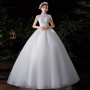 기타 웨딩 드레스 2022 Hign Neck Vintage Dress Flower Blower Beading Princess Ball Gown 간단