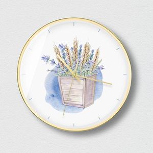 Zegar ścienny fioletowy lawenda romantyczna miasto dekoracja mody Mute metalowa okrągła zegar minimalistyczny styl nordyc