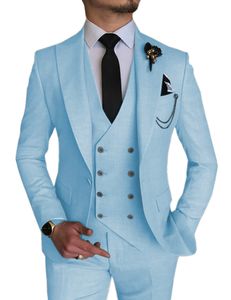 Herrdräkter Blazers Fashion Smart Business Sky Blue Costume Homme Wedding Men 220823