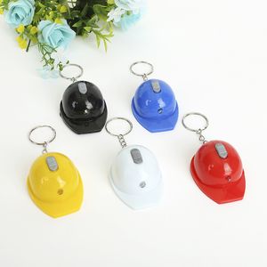 4 Colors Creative Safety Hat Keychains Bottle Opener Beer Knock LED Light Keychain Pendant Bags Car Keyrings Logo Custom Jewelry Accessories