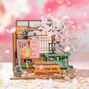 Robotime DIY House for Doll 3D Wood Miniature Dollhouse With Pink Butterfly Fairy Action Figure Toys Cherry House Building Kit