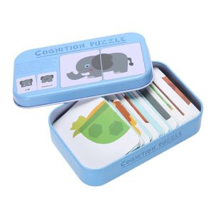 Paintings Baby Cognition Puzzle Toys Toddler Kids Iron Box Cards Matching Game Cognitive Card Car Fruit Animal Life